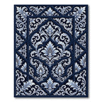 Deep Navy White Floral Lattice Rug