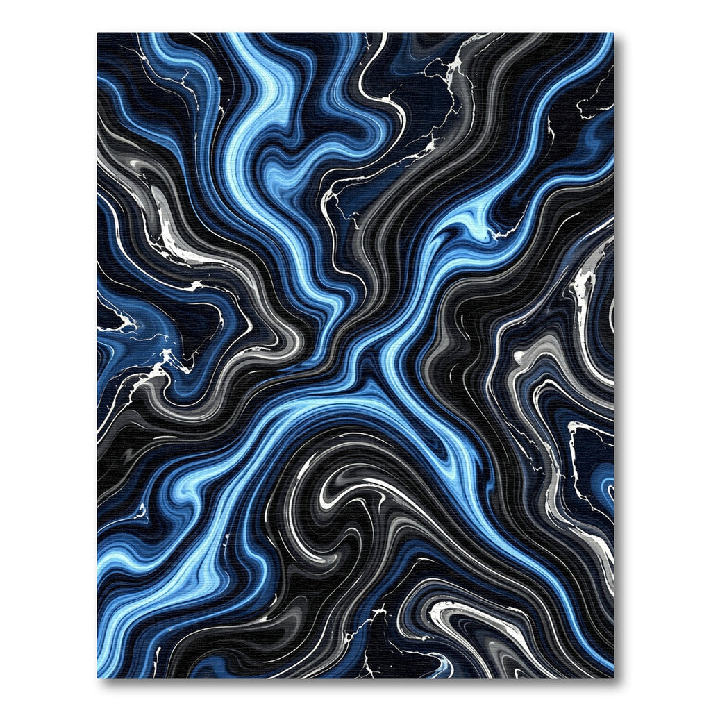 Metallic Blue and Black Liquid Swirl Rug
