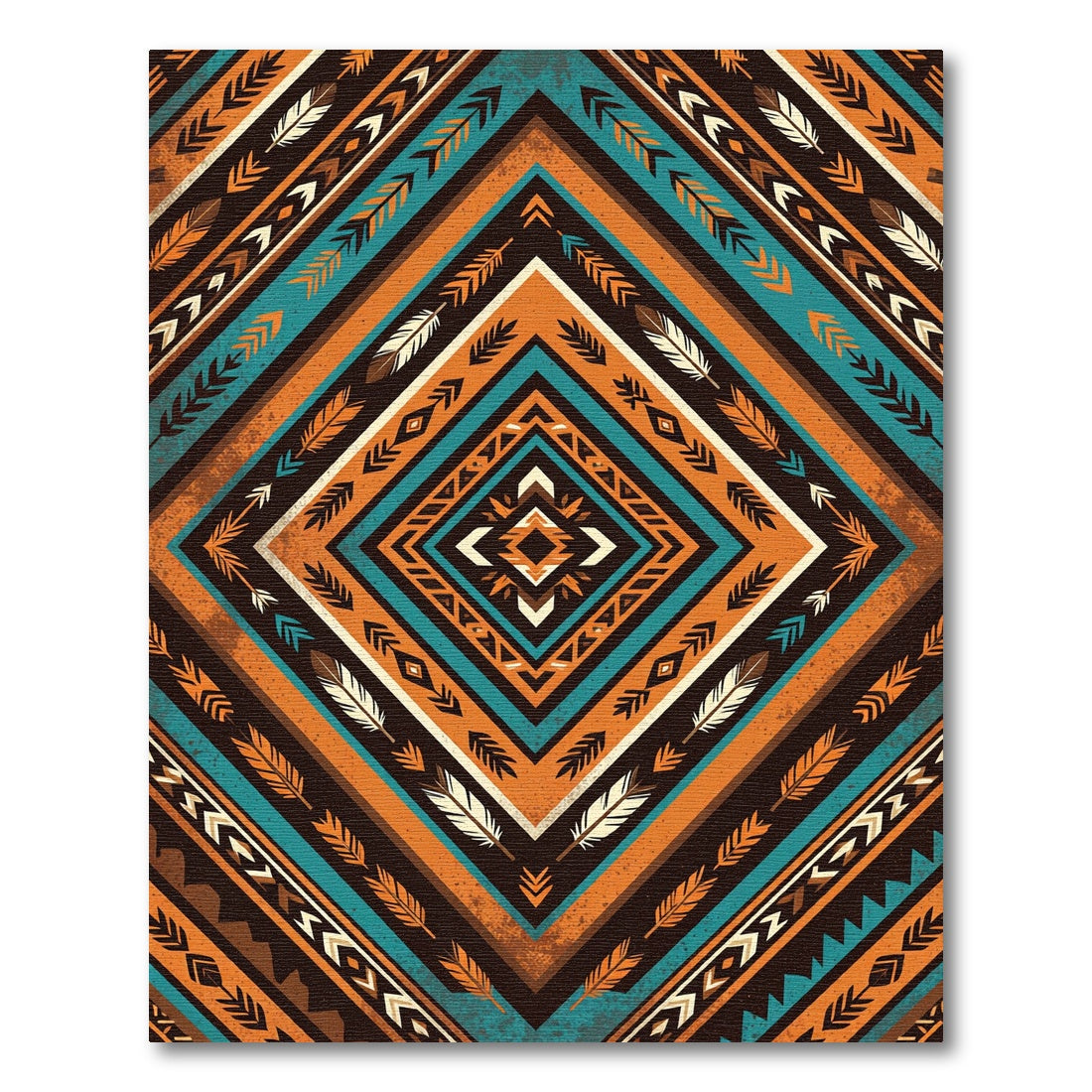 Geometric Feather Tribal Diamond Rug