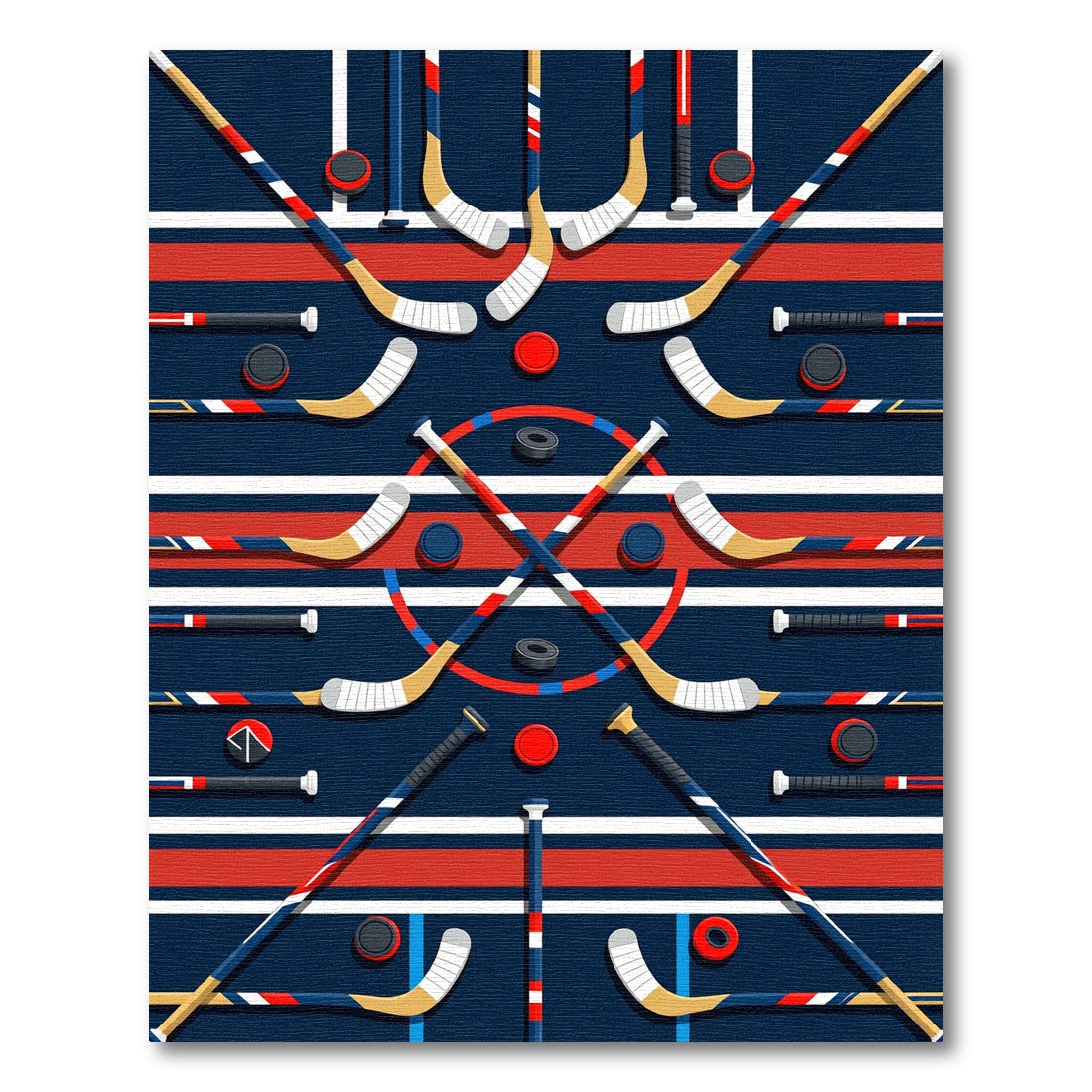 Geometric Hockey Stick and Puck Stripe Rug