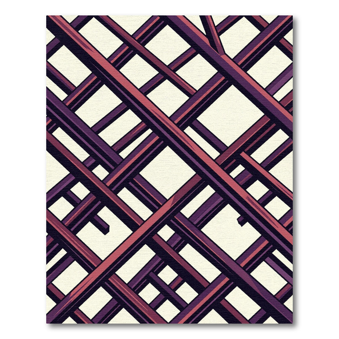 Geometric Crimson and Plum Intersecting Grid Rug