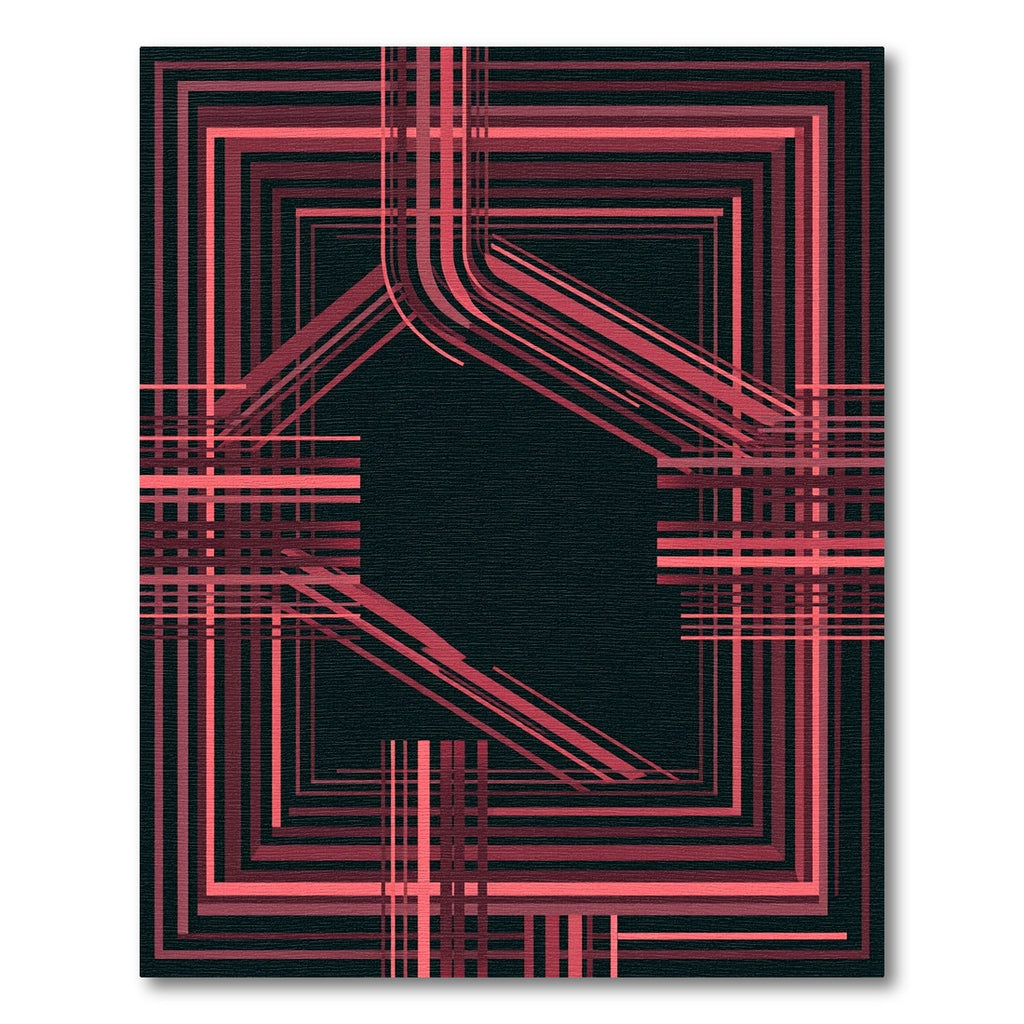 Crimson Geometric Lines Abstract Frame Rug