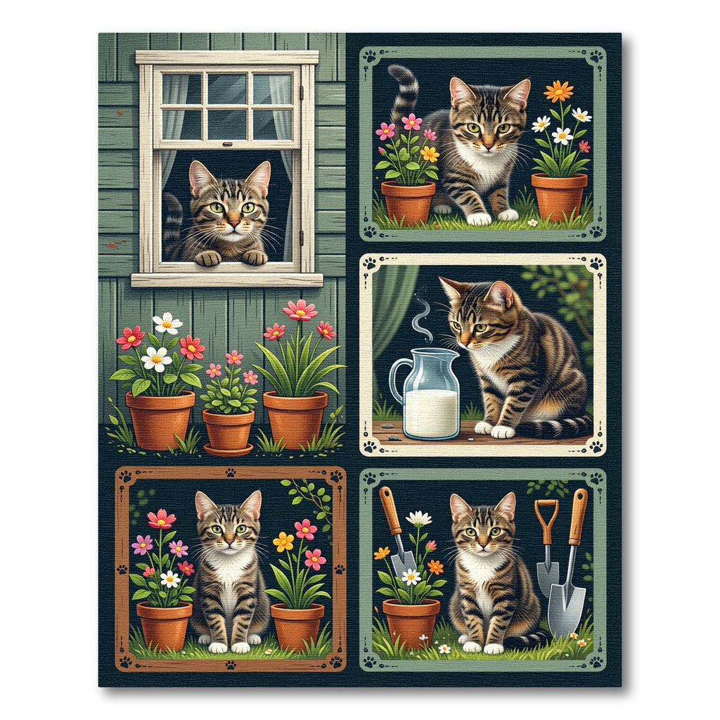 Charming Tabby Cat Garden Collage Rug
