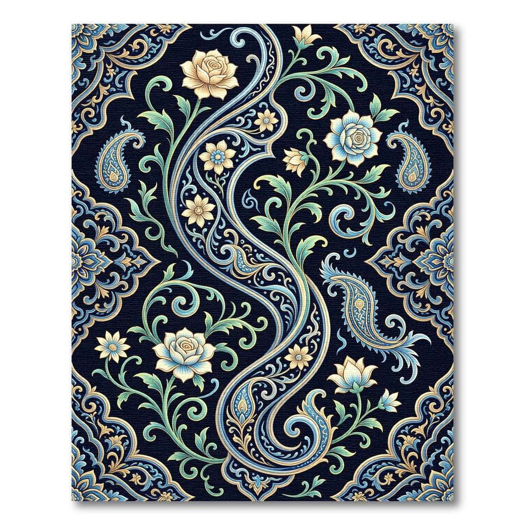 Elegant Navy Floral Paisley Swirl Rug