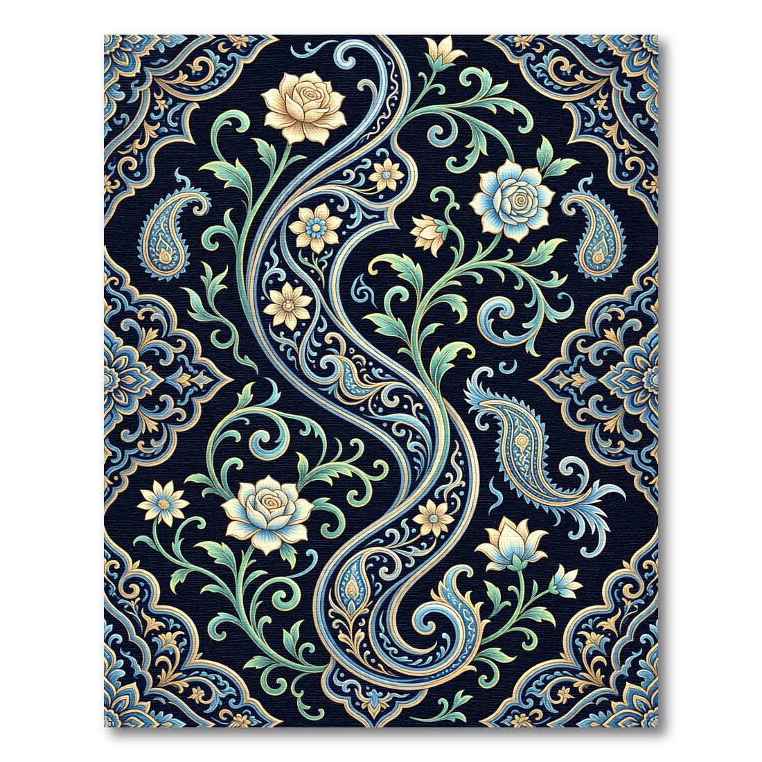 Elegant Navy Floral Paisley Swirl Rug