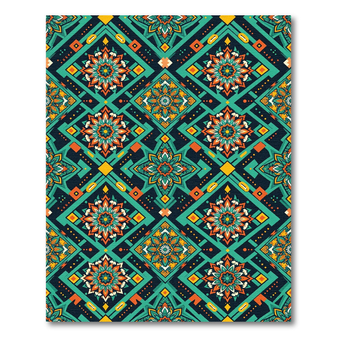 Emerald Teal Orange Mandala Diamond Rug