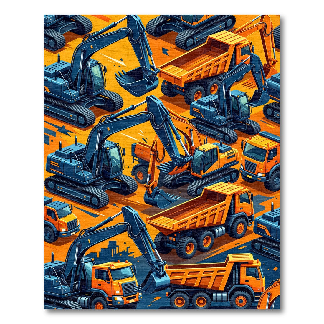 Vibrant Isometric Construction Vehicle Graphic Rug