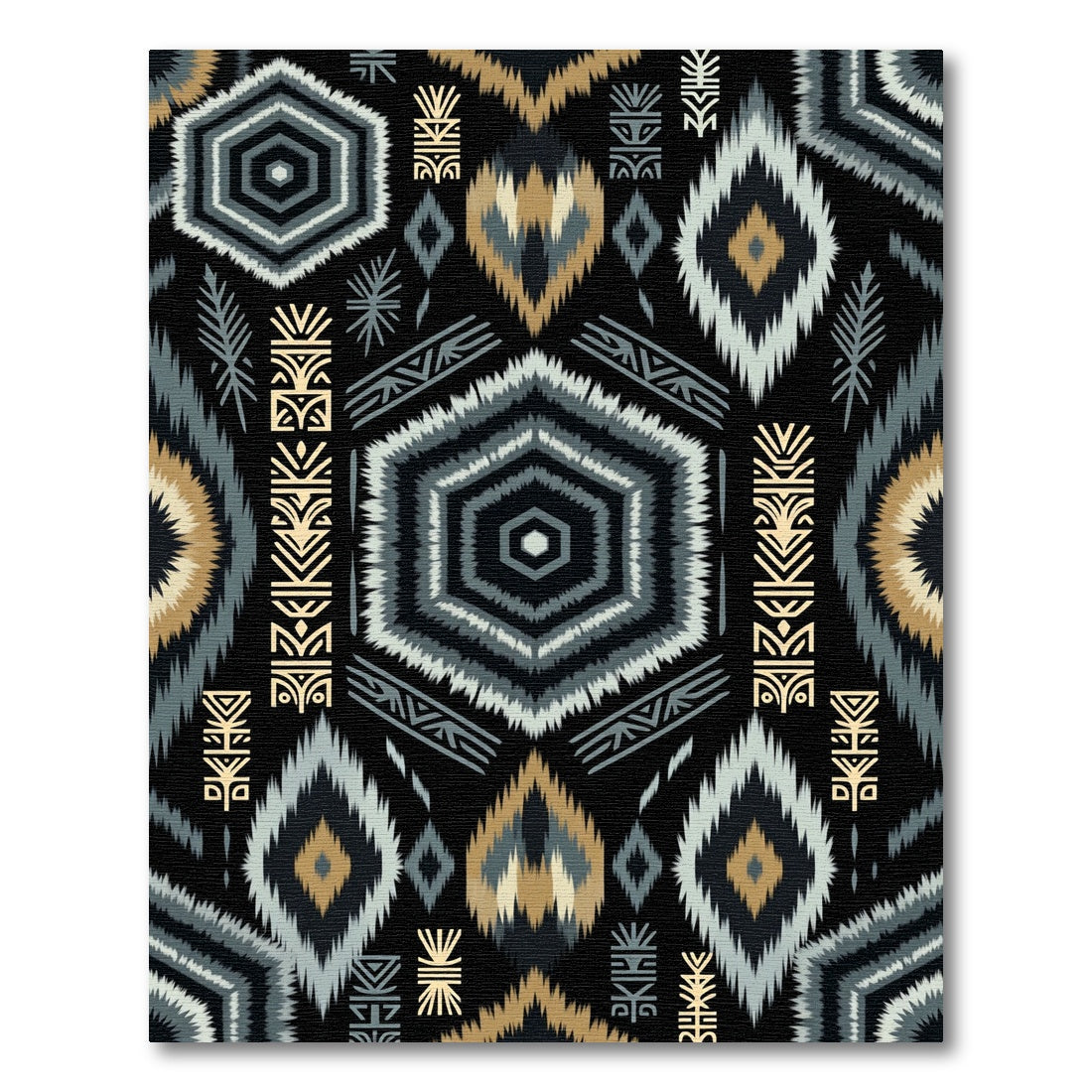 Geometric Tribal Black Gold Chevron Rug