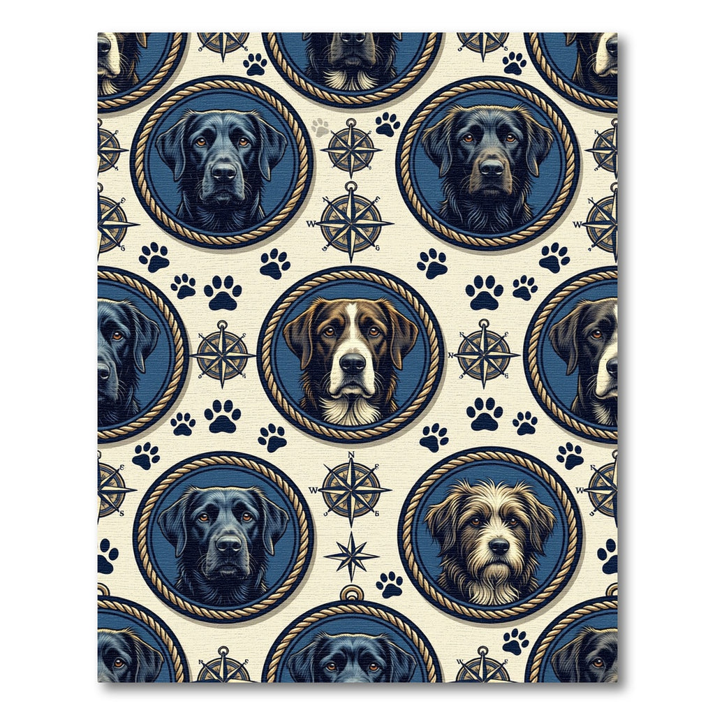 Nautical Labrador Compass Paw Medallion Rug