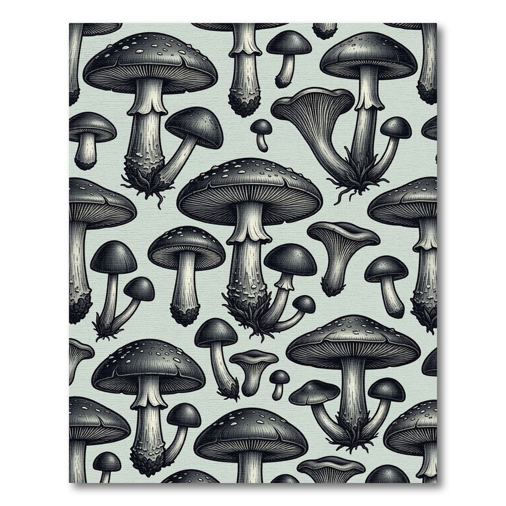 Monochromatic Botanical Mushroom Illustration Art Rug