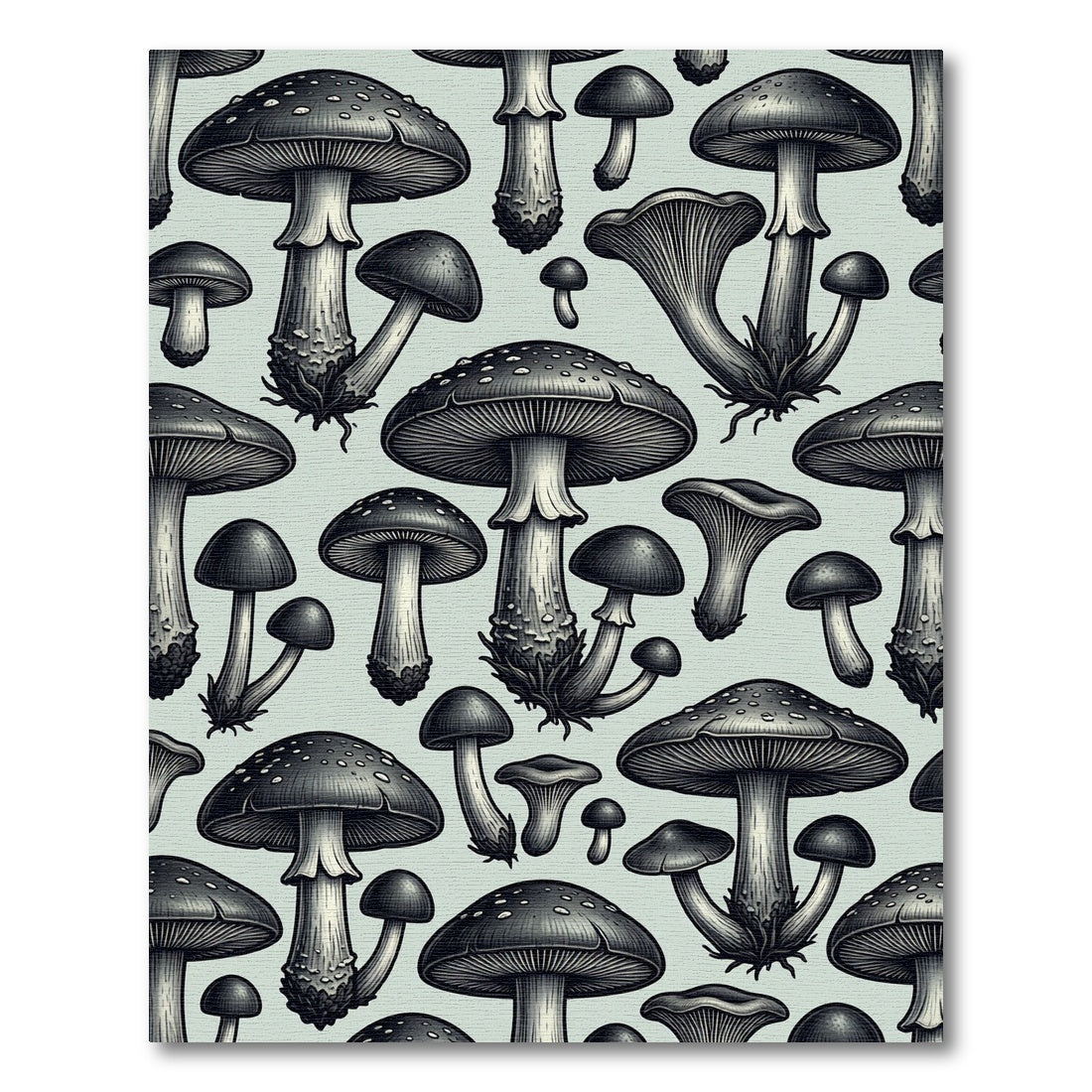 Monochromatic Botanical Mushroom Illustration Art Rug