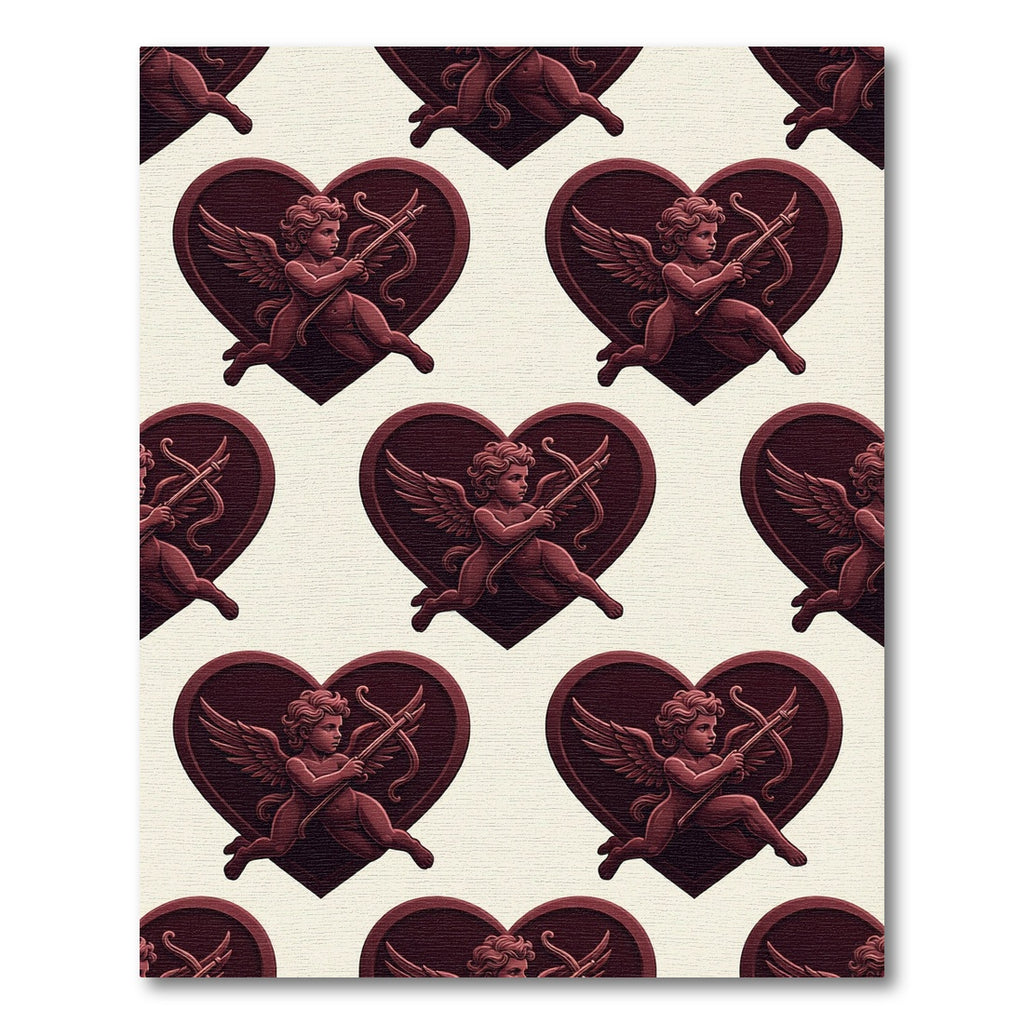 Dark Maroon Cupid Heart Illustration Rug