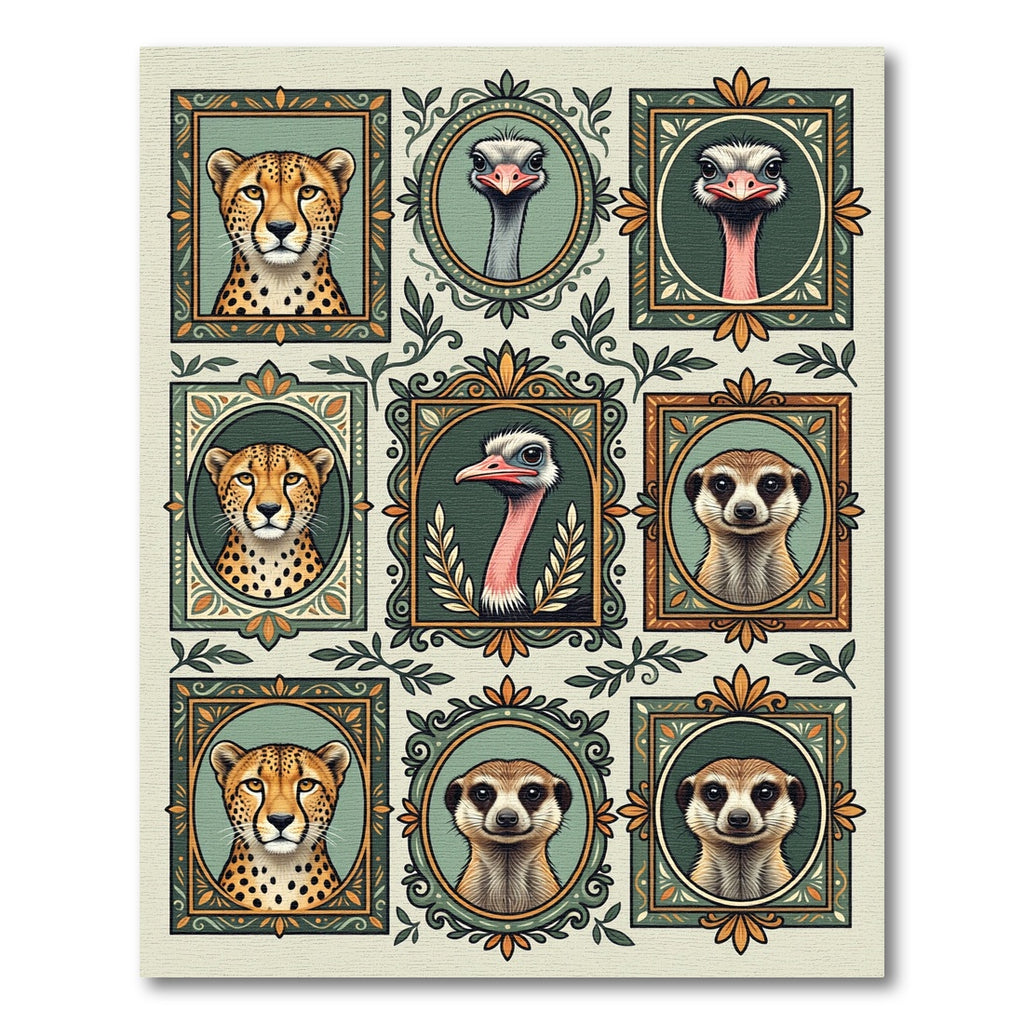 Safari Animal Portrait Gallery Art Rug