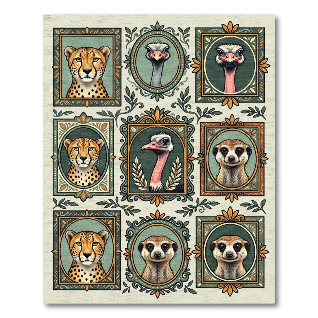 Safari Animal Portrait Gallery Art Rug