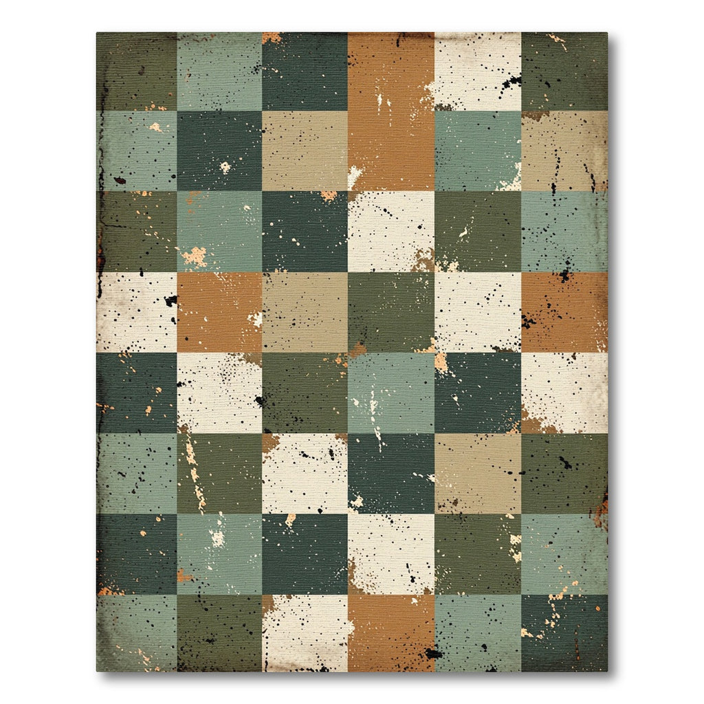 Distressed Earth Tone Checkerboard Mosaic Rug