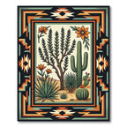 Southwestern Desert Cactus Geometric Border Rug