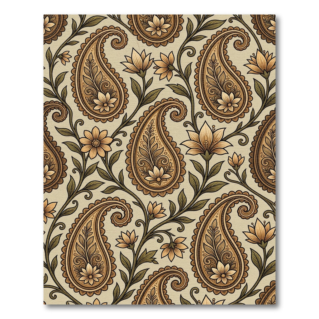 Earthy Golden Paisley Floral Swirl Rug