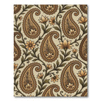Earthy Golden Paisley Floral Swirl Rug