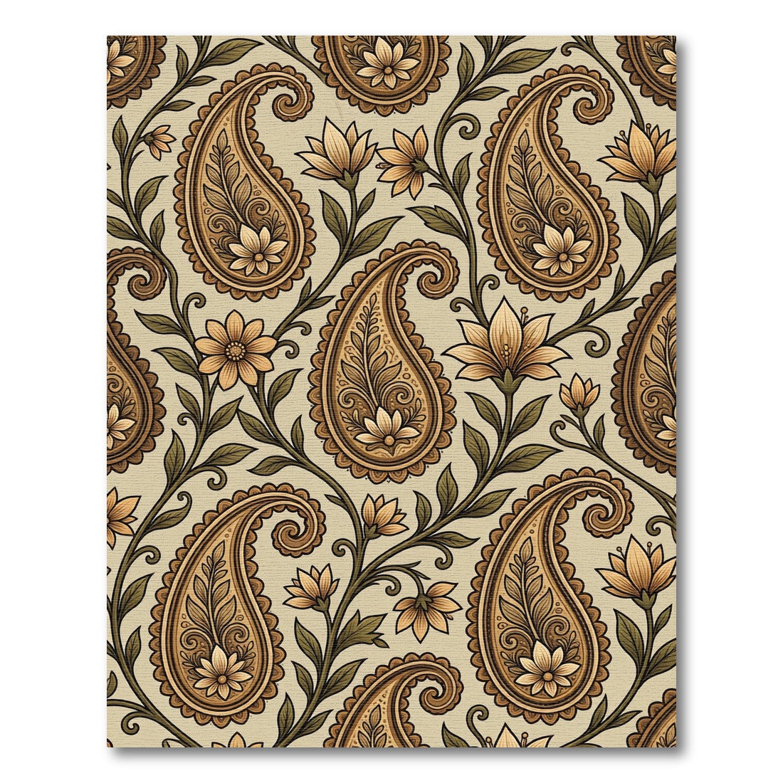 Earthy Golden Paisley Floral Swirl Rug
