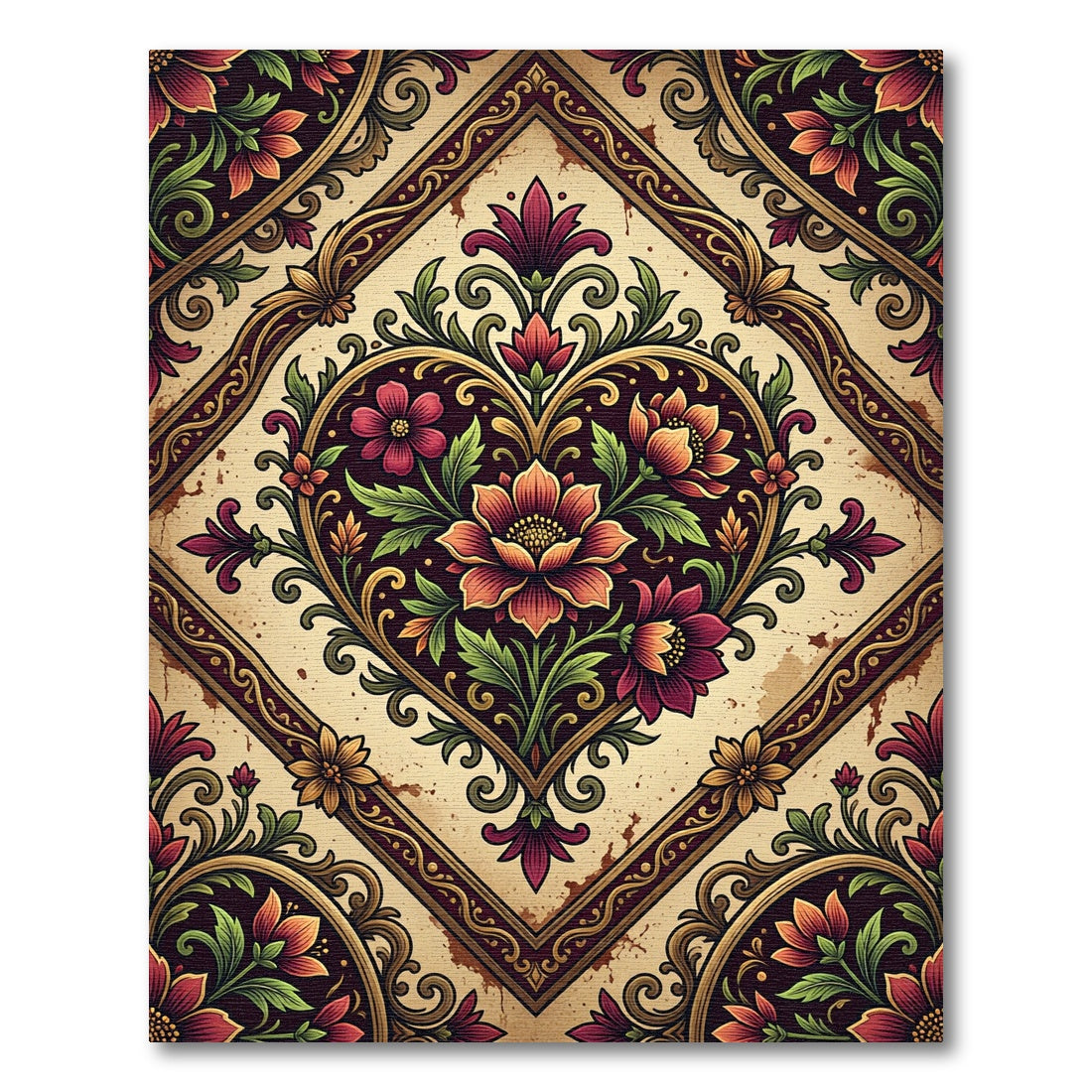 Crimson Laurel Heart Floral Medallion Rug