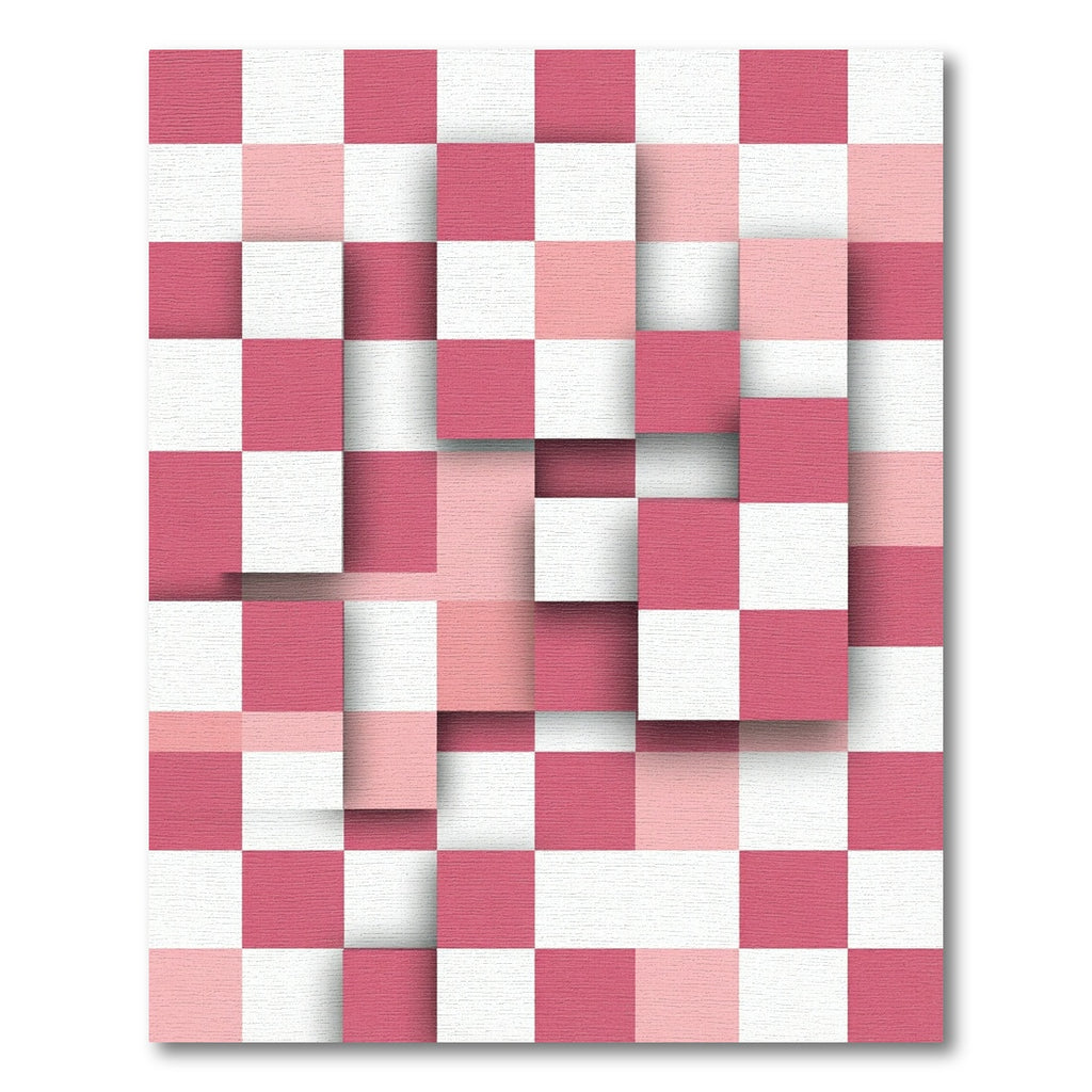 Modern Pink Checkerboard Square Layered Abstract Rug
