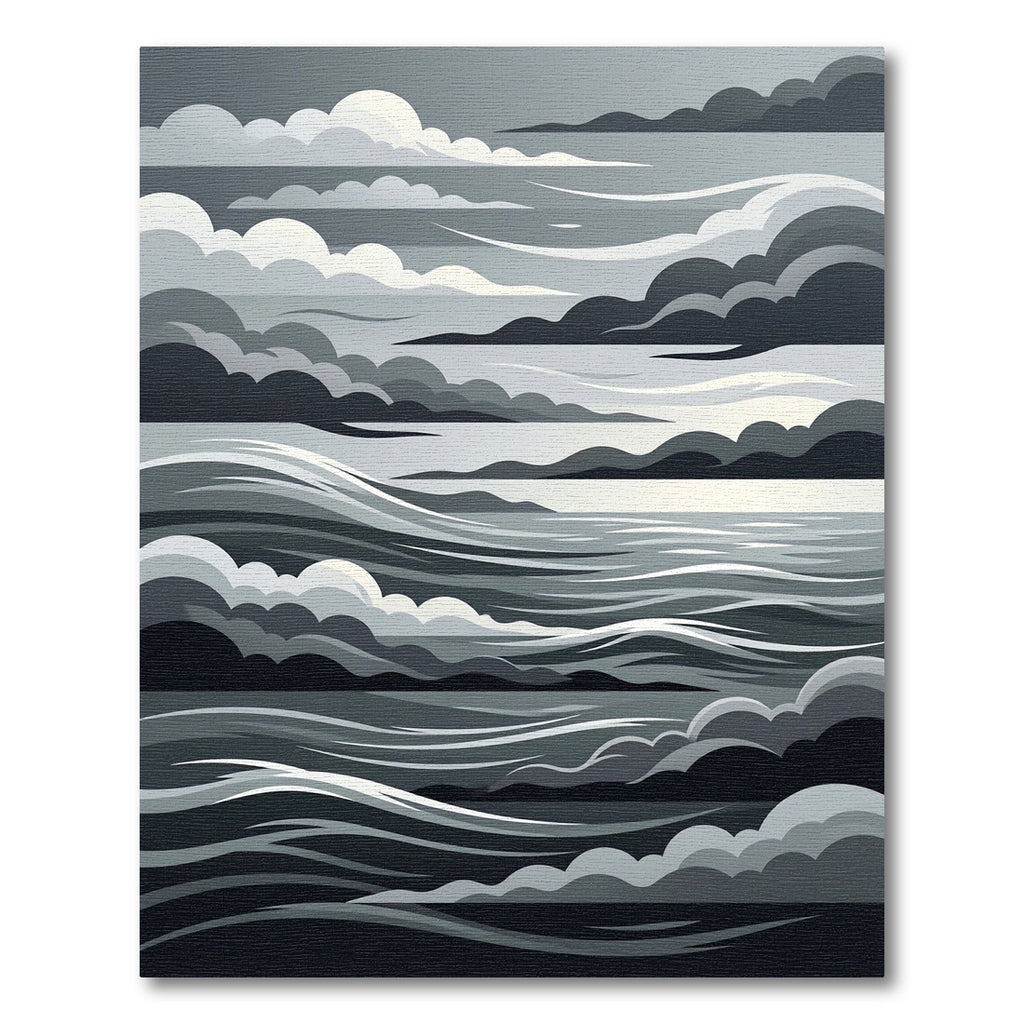 Monochrome Abstract Stormy Ocean Wave Rug