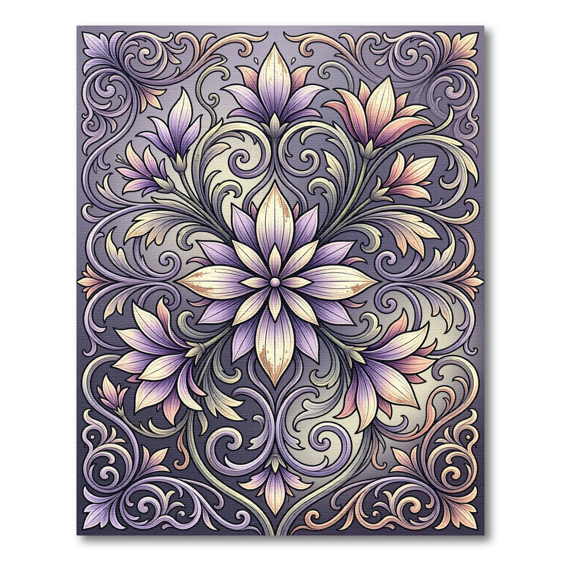 Elegant Lilac Floral Damask Bloom Rug