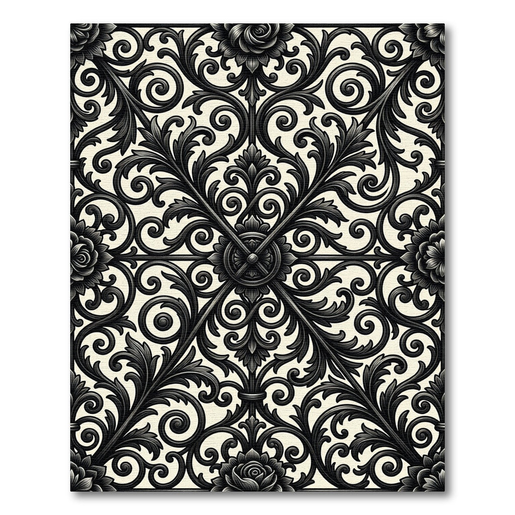 Ornate Black Floral Scrollwork Rug
