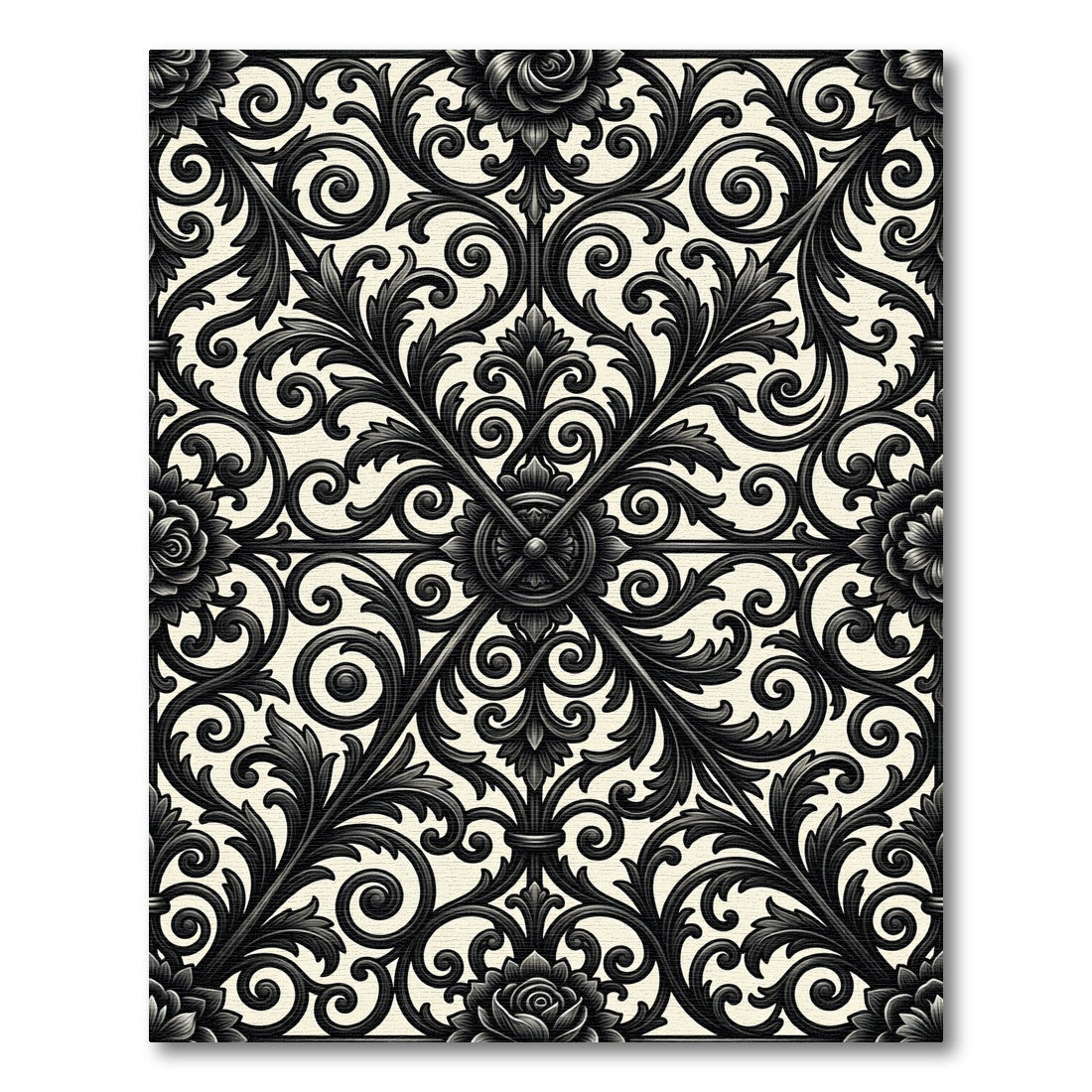 Ornate Black Floral Scrollwork Rug
