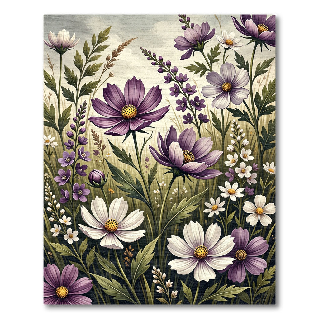 Purple and White Wildflower Meadow Landscape Rug