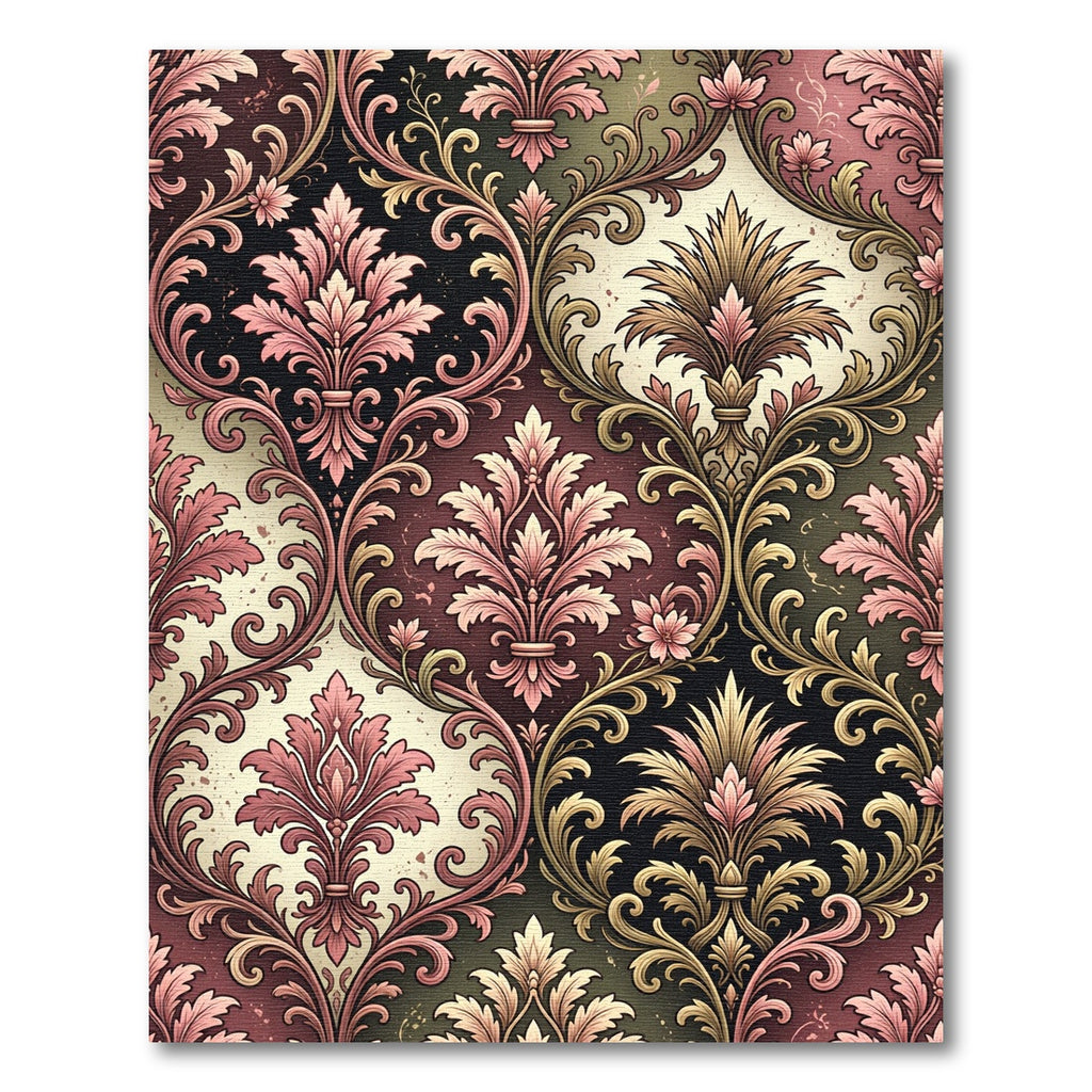Elegant Pink Floral Damask Scroll Rug