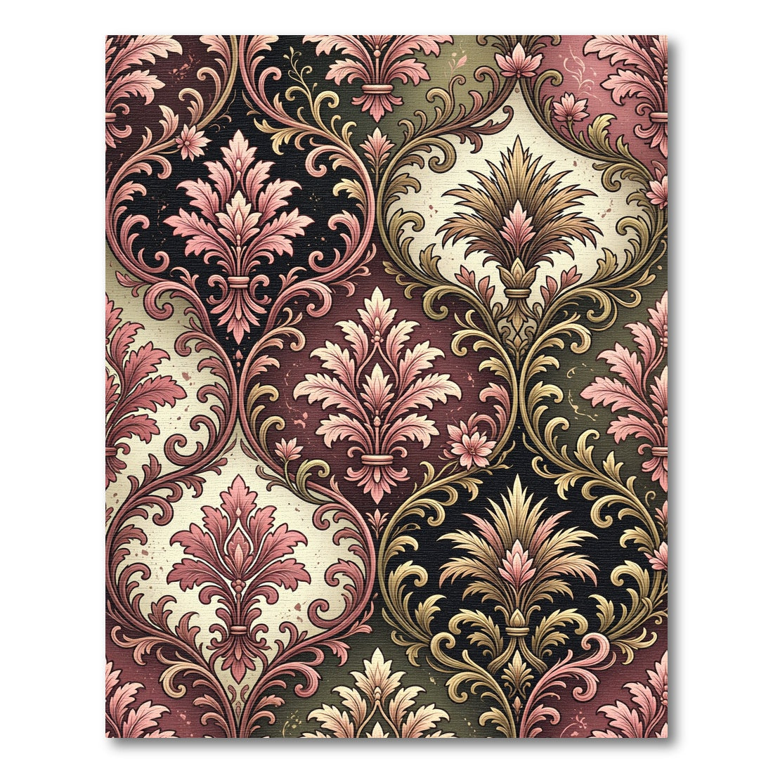 Elegant Pink Floral Damask Scroll Rug