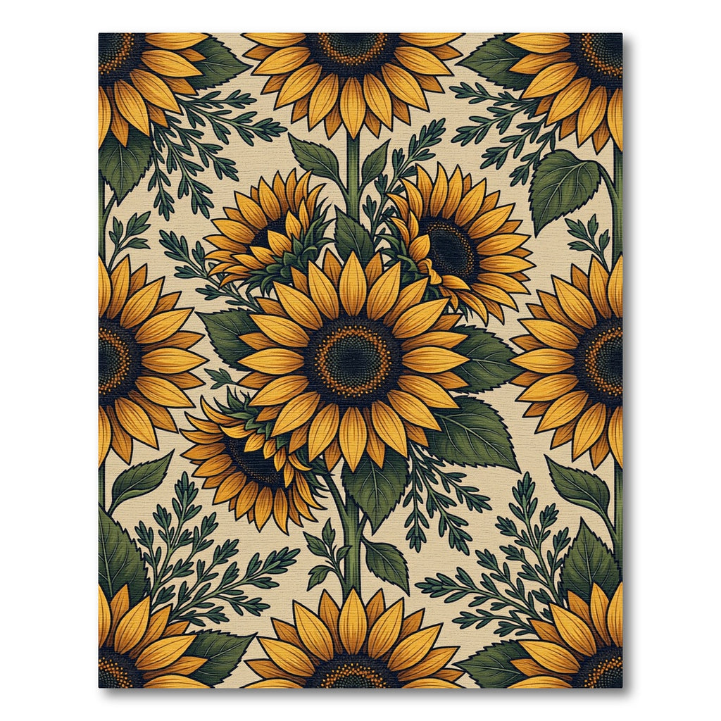 Vibrant Sunny Sunflower Botanical Illustration Rug