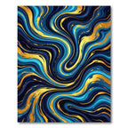 Luxurious Gold And Navy Marble Swirl Rug