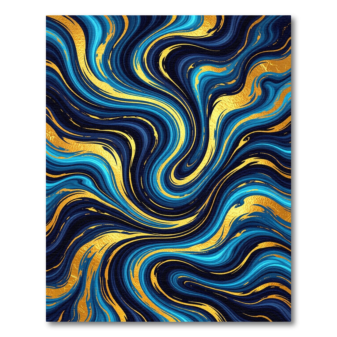Luxurious Gold And Navy Marble Swirl Rug