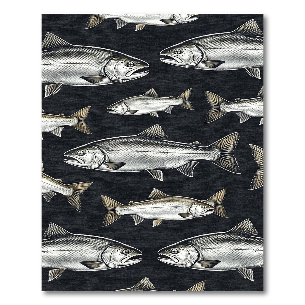 Minimalist Monochrome Salmon School Illustration Rug