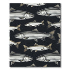 Minimalist Monochrome Salmon School Illustration Rug
