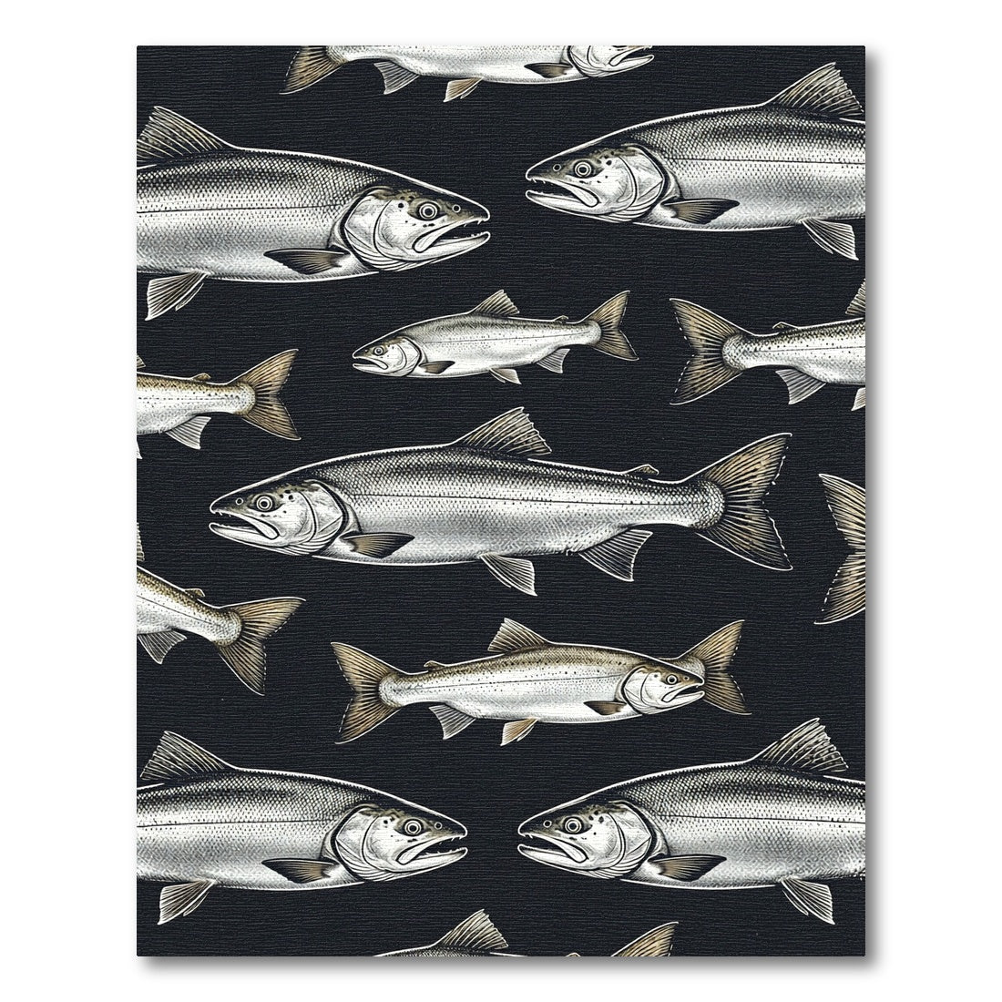 Minimalist Monochrome Salmon School Illustration Rug