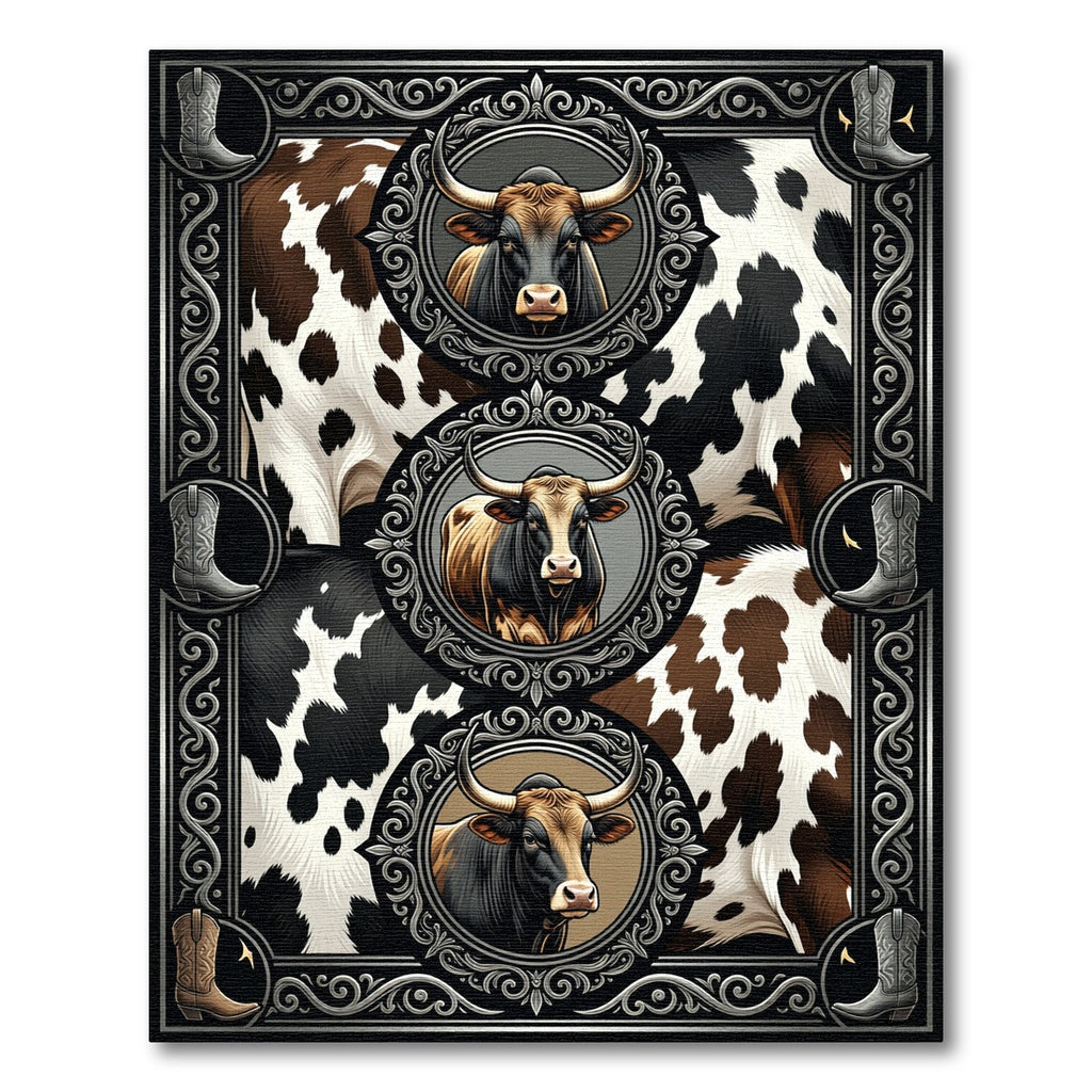 Rustic Western Bull Portrait Frame Rug