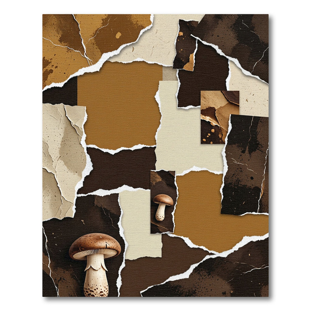 Earthy Mushroom Collage Torn Paper Rug