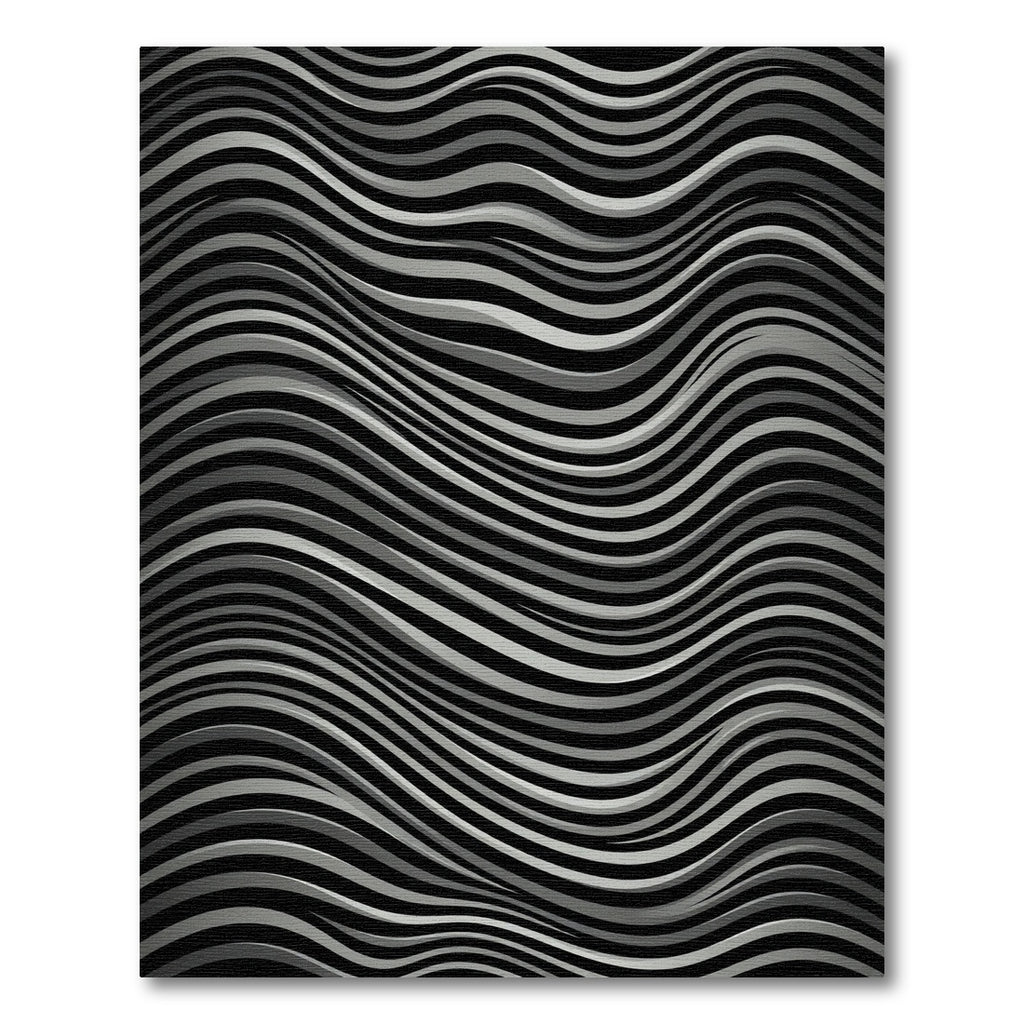 Abstract Black Gray Wavy Lines Rug