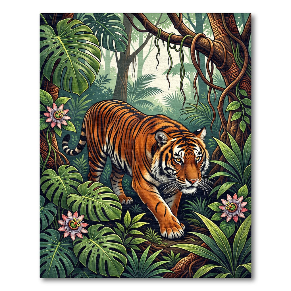Vibrant Orange Tiger Lush Tropical Jungle Rug