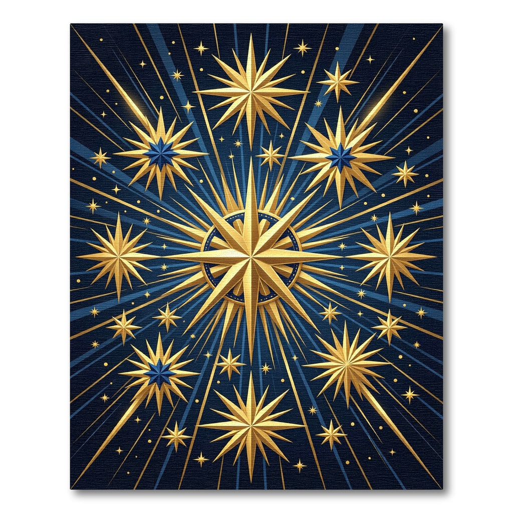 Golden Celestial Starburst Navy Rug