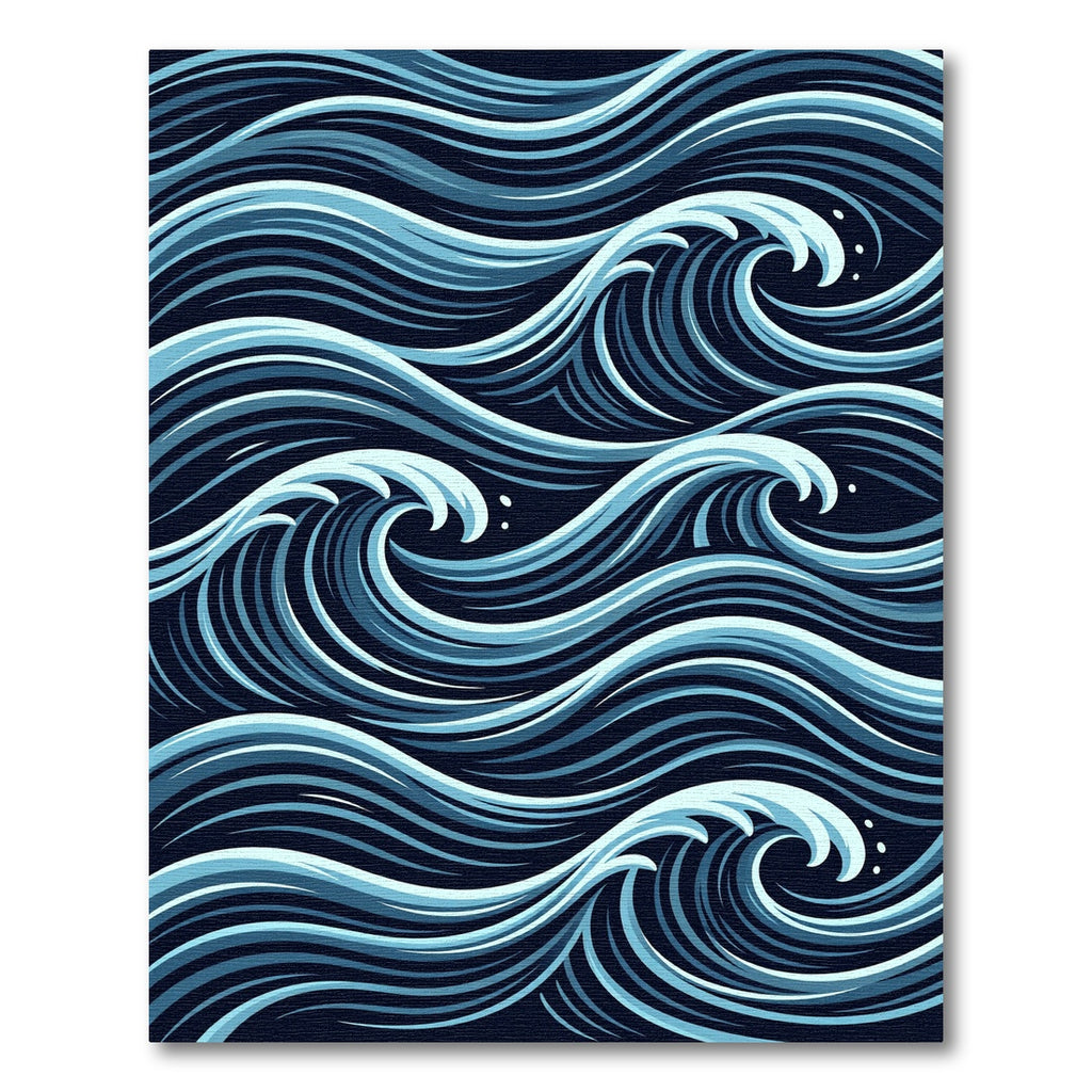 Japanese Inspired Navy Blue Ocean Wave Rug