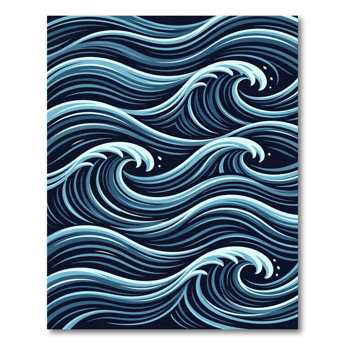 Japanese Inspired Navy Blue Ocean Wave Rug