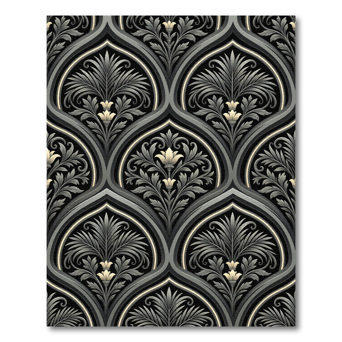 Ornate Black Floral Arabesque Rug