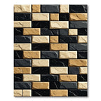 Modern Black Tan Beige Brick Pattern Rug