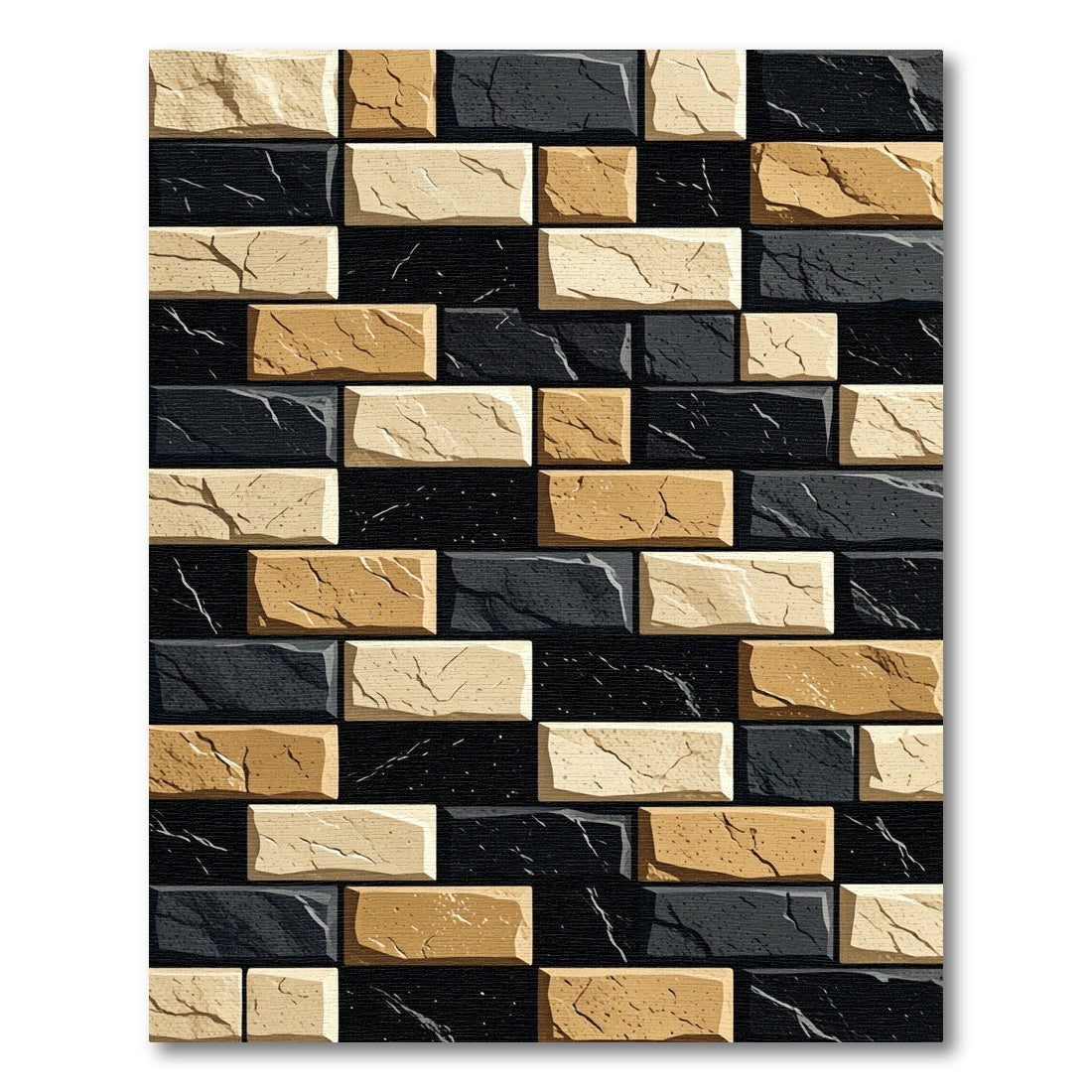 Modern Black Tan Beige Brick Pattern Rug
