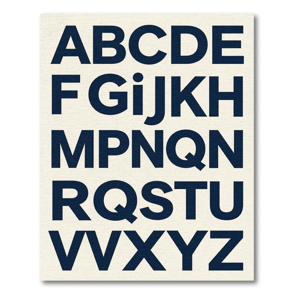 Modern Navy Blue Typographic Alphabet Rug