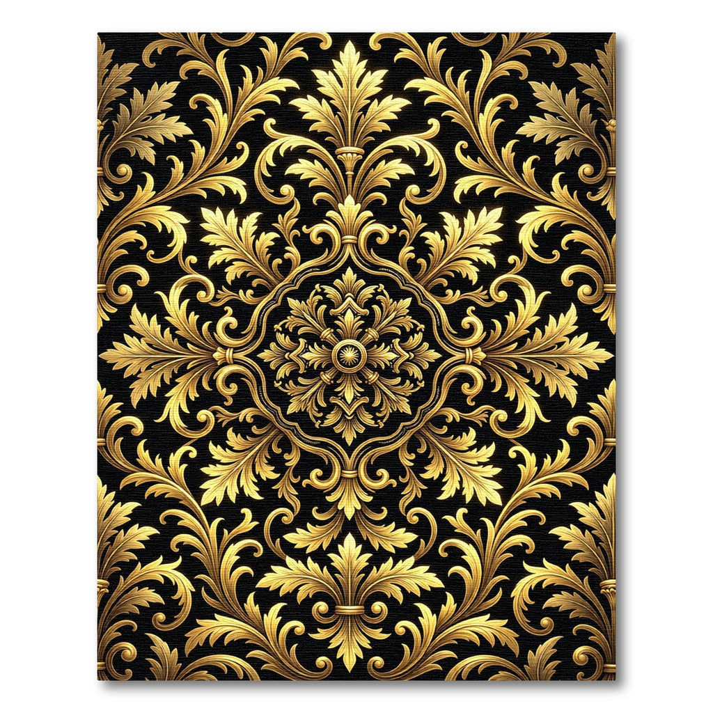 Opulent Gold Baroque Filigree Scroll Rug